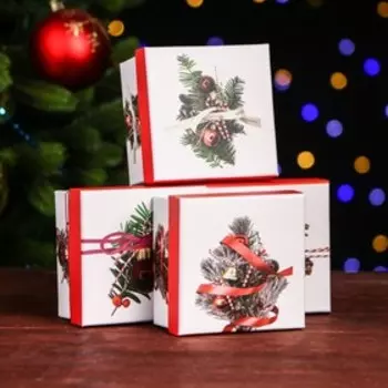 Коробка подарочная "Елочный микс" 9.5 x 9.5 x 5.5 см