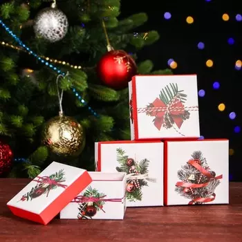 Коробка подарочная "Елочный микс" 9.5 x 9.5 x 5.5 см