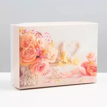 Коробка подарочная, крышка-дно, сборная "Букет роз", 21 х 15 х 7 см