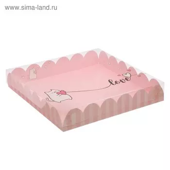 Коробка подарочная с PVC-крышкой «Котик», 35 × 35 × 6 см
