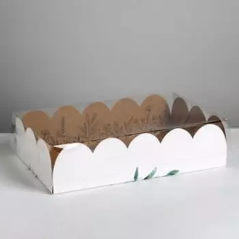 Коробка для печенья, кондитерская упаковка с пластиковой крышкой, «Крафт», 20 х 30 х 8 см