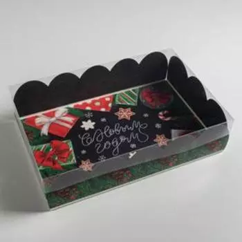 Коробка подарочная с PVC крышкой «С Новым годом!», 20 × 30 × 8 см