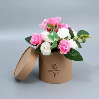 Коробка подарочная шляпная из крафта, упаковка, «Роза», 15 х 15 см