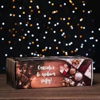 Коробка подарочная новогодняя складная, с окном, "Желанные подарки", 16 х 35 х 12 см.