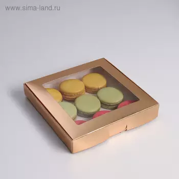 Коробка самосборная, с окном, золотая, 19 х 19 х 3 см