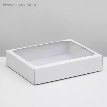 Коробка сборная без печати крышка-дно белая с окном, 31,3 х 24,6 х 6,2 см