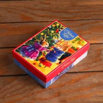 Коробка сборная крышка-дно без окна, "Зайчики", 16,5 х 12,5 х 5,2 см