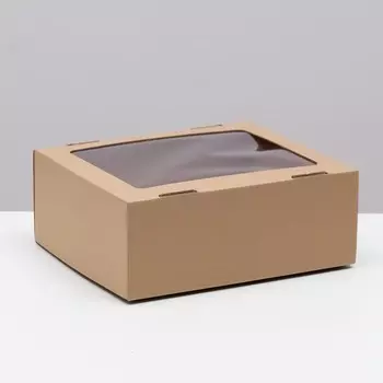 Коробка сборная. крышка-дно, "бурая" с окном 25 х 21 х 10 см