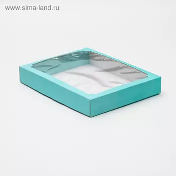 Коробка сборная, крышка-дно, с окном, голубая, 26 х 21 х 4 см