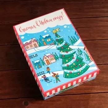 Коробка новогодняя подарочная сборная крышка - дно с окном, «Город», 21155.7 см