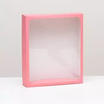 Коробка сборная, крышка-дно, с окном, розовая, 37 х 32 х 7 см, МИКС