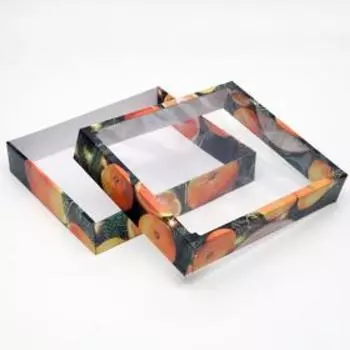 Коробка сборная крышка-дно с окном, "Мандарины", 37 х 32 х 7 см