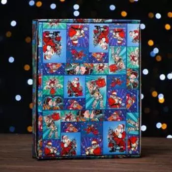 Коробка сборная крышка-дно с окном, "Pop-art улётный новый год", 26 х 21 х 4 см, 1 шт.