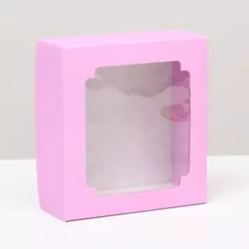 Коробка сборная, крышка-дно, с окном, сиреневая, 14,5 х 14,5 х 6 см