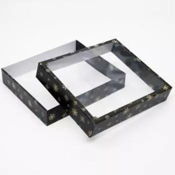 Коробка сборная крышка-дно с окном, "Снегопад", 37 х 32 х 7 см, 1 шт.