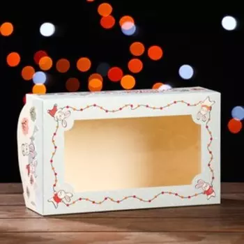Коробка сборная крышка-дно с окном, "Зайки", 25 х 15 х 7 см