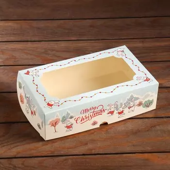 Коробка сборная крышка-дно с окном, "Зайки", 25 х 15 х 7 см