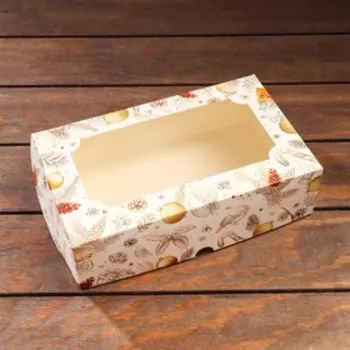 Коробка сборная крышка-дно с окном, "Золотые шишки", 25 х 15 х 7 см