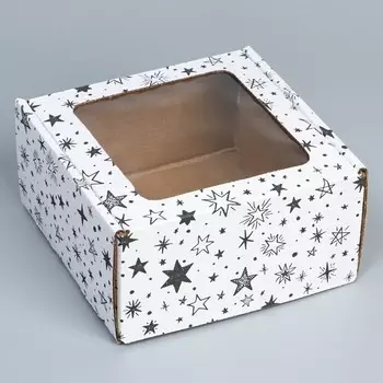 Коробка подарочная сборная с окном, упаковка, «Звезды», белый, 16 х 8 х 16 см
