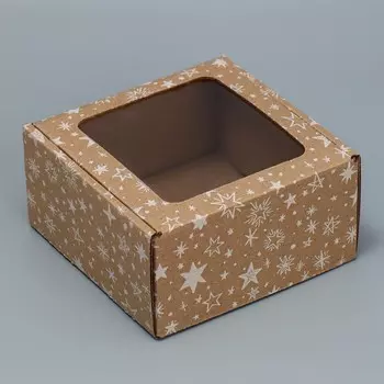 Коробка сборная с окном «Звезды», бурый, 16х8х16 см