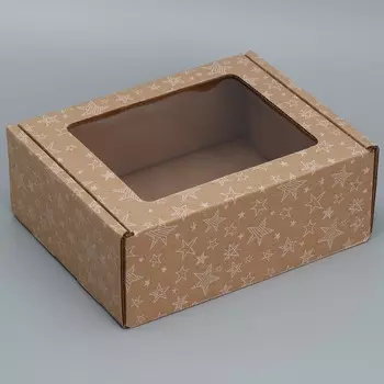 Коробка сборная с окном «Звезды», бурый ,27х10х21 см
