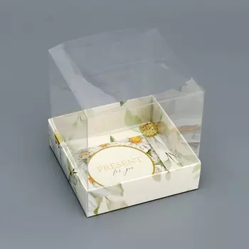 Коробка сборная с PVC крышкой, «Ромашки», 101010 см