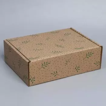 Коробка подарочная сборная, упаковка, «Веточки», бурый, 27 х 21 х 9 см
