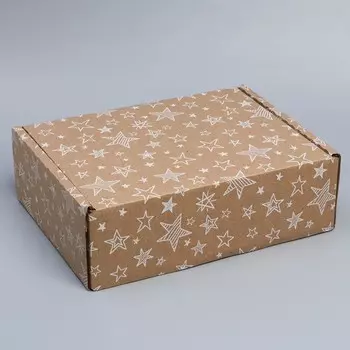 Коробка подарочная сборная, упаковка, «Звёзды», бурый, 27 х 21 х 9 см