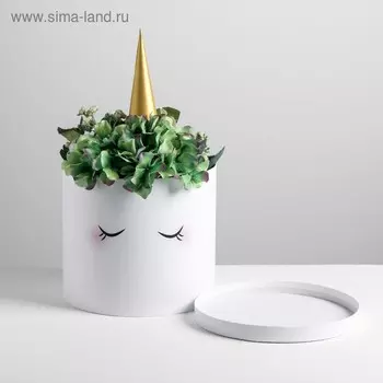 Коробка шляпная для цветов с доп. элементом «Белый единорожка», 22 × 22 см