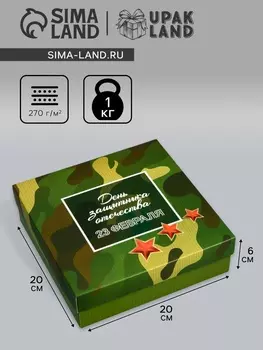 Коробка складная, крышка - дно, «День защитника Отечества», 20206 см без окна