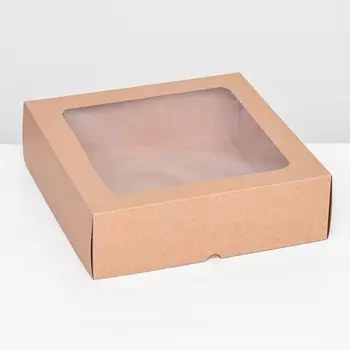 Коробка складная, крышка-дно, с окном, крафт, 25257.5 см