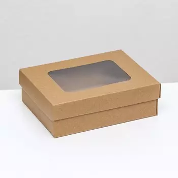 Коробка подарочная складная, упаковка, крышка - дно, с окном, крафт, 16.512.55.2 см
