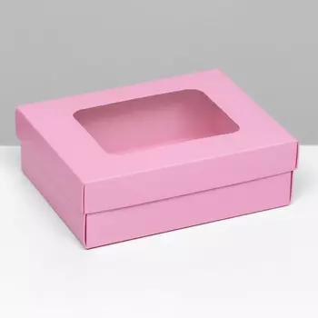 Коробка подарочная складная, упаковка, крышка-дно, с окном, розовая , 16,5 х 12,5 х 5,2 см
