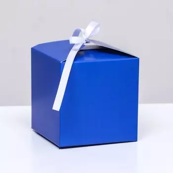 Коробка складная, квадратная с лентой, синяя, 888 см