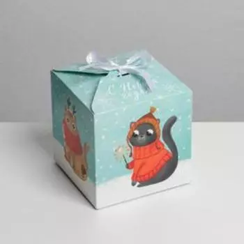 Коробка складная «Новогодние коты», 12 12 12 см
