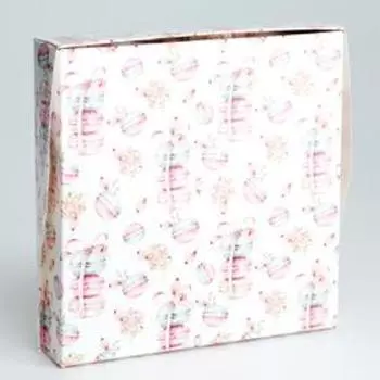 Коробка складная с окном "Макаруны", 20 х 20 х 4 см