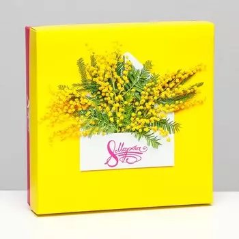 Коробка складная, "Весенняя мимоза" 20 х 20 х 6 см