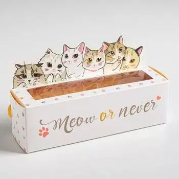 Коробка для макарун кондитерская, упаковка «Meow or never», 18 х 5,5 х 5,5 см