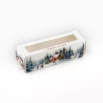 Коробочка для макарун новогодняя «Снежные домики» 18 х 5.5 х 5.5 см