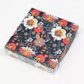 Коробочка для печенья, "Росписные цветы", 12 х 12 х 3 см