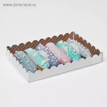 Коробочка для печенья с PVC крышкой "Полоски", крафт, 22 х 15 х 3 см