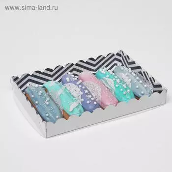 Коробочка для печенья с PVC крышкой "ЗигЗаг", белая, 22 х 15 х 3 см