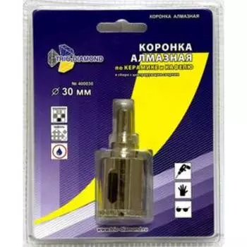Коронка алмазная по керамограниту TRIO-DIAMOND, цилиндрический хвостовик, 30 40 мм