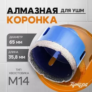 Коронка алмазная ТУНДРА, для УШМ, 6535.8 мм, М14