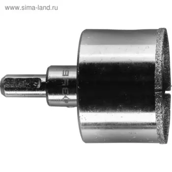 Коронка алмазная ЗУБР 29850-53, по кафелю и стеклу, d=53 мм, Р60, в сборе со сверлом