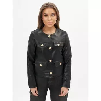 Короткая кожаная куртка женская чёрного цвета, размер 44-46