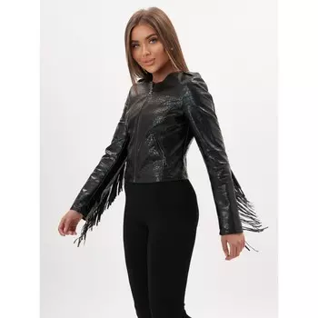 Короткая кожаная куртка женская чёрного цвета, размер 46