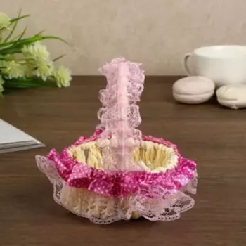 Корзина декоративная "Горошек" розовые рюши 13х11х11 см