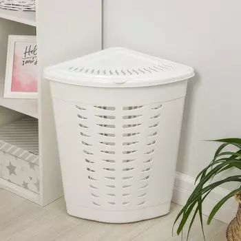 Корзина для белья угловая, 45 л, 383856 см, с крышкой, белая