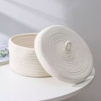 Корзина для хранения LaDоm «Белл», плетёная, ручной работы, с крышкой, хлопок, 212111 см, бежевая